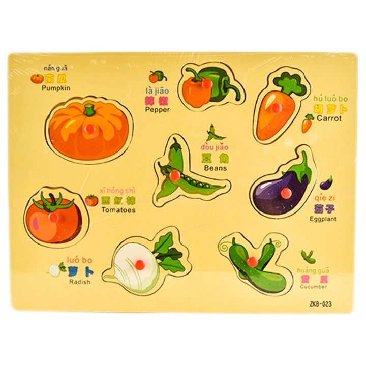 Puzzle din lemn cu 8 figurine in forma de legume