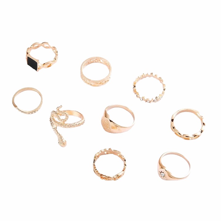 Set 9 inele, aurii, cu pietre, Caspian C6, Pursehuit