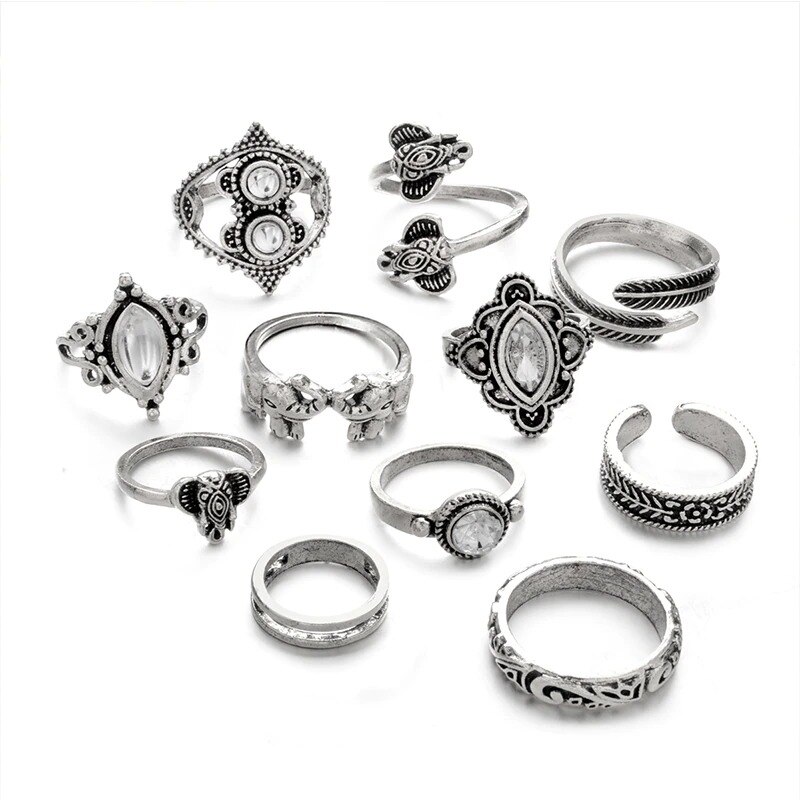 Set 11 inele, argintii, cu pietre, Candy C2, Pursehuit