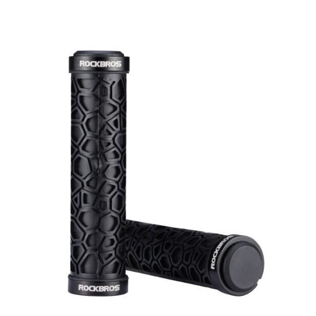 Mansoane aderente ghidon, Rockbros, 2017-14A, TPR/Aluminiu, 138 x 29 mm, Negru