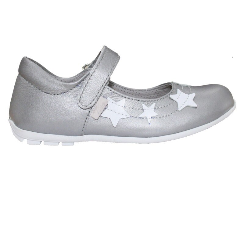 Pantofi fete din piele naturala cu stelute TINO 3222, Gri argintiu