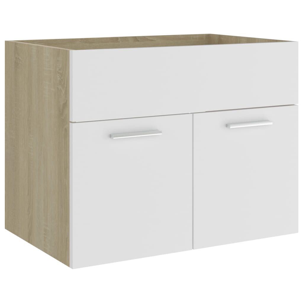Dulap de chiuveta baie, vidaXL, PAL, 60 x 38,5 x 46 cm, Alb/Maro Stejar Sonoma
