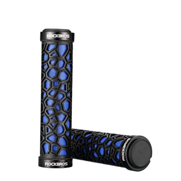 Mansoane aderente ghidon, Rockbros, 2017-14A, TPR/Aluminiu, 138 x 29 mm, Negru/Albastru