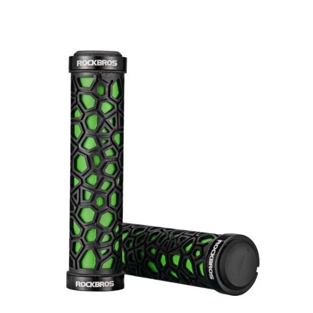Mansoane aderente ghidon, Rockbros, 2017-14A, TPR/Aluminiu, 138 x 29 mm, Negru/Verde