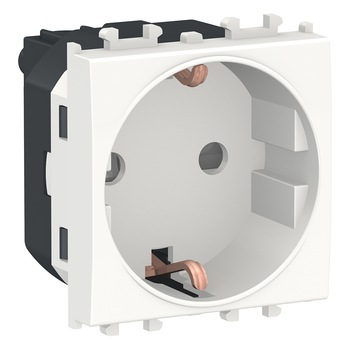 Priza 2P+E, obturatoare, 2M, alb Priza 2P+E, obturatoare, 2M, alb