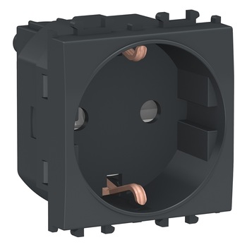 Priza 2P+E, obturatoare, 2M, negru Priza 2P+E, obturatoare, 2M, negru