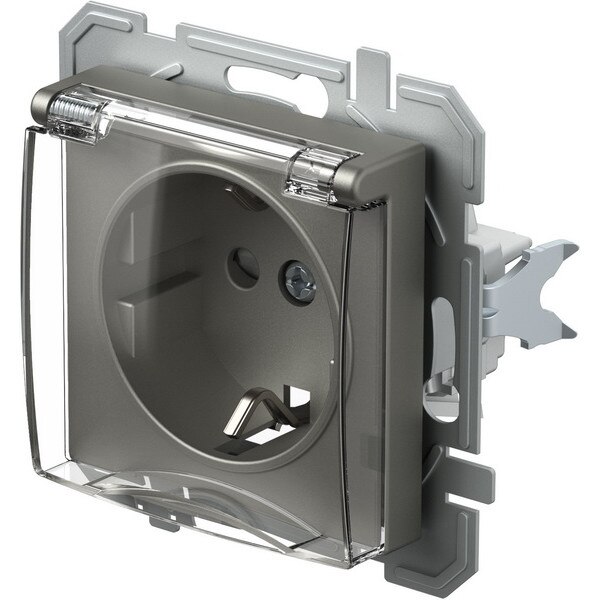Priza simpla schuko cu capac transparent, titan, fara rama