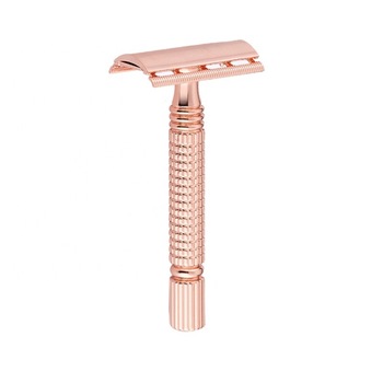 Aparat de ras Classic Safety Razor Techstar® SR5, Aliaj de Zinc, Cu Lame De Rezerva, Reutilizabil, Ecologic, Rose Gold Aparat de ras Classic Safety Razor Techstar® SR5, Aliaj de Zinc, Cu Lame De Rezerva, Reutilizabil, Ecologic, Rose Gold