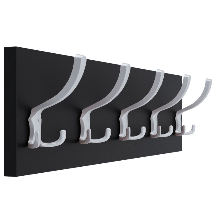 Cuier Pico Black, MDF, Negru/Crom, 17x60 cm