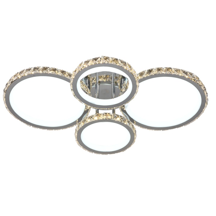 LED полилей trandafi led, Circle Design, K9 Crystal, 4 сегмента 8877 / 4CR, Топла и студена светлина, Регулируем интензитет