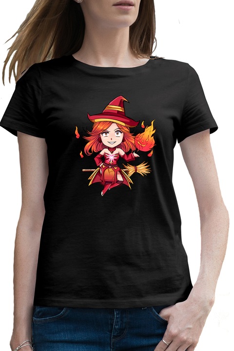 Дамска тениска Dota 2 Lina Slayer Hero Fan Art Chibiv, Черен