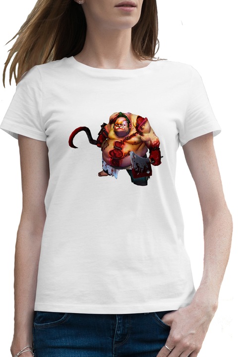 Дамска тениска Dota 2 Pudge Macelar Hero Horror Halloween Dota2v, Бял