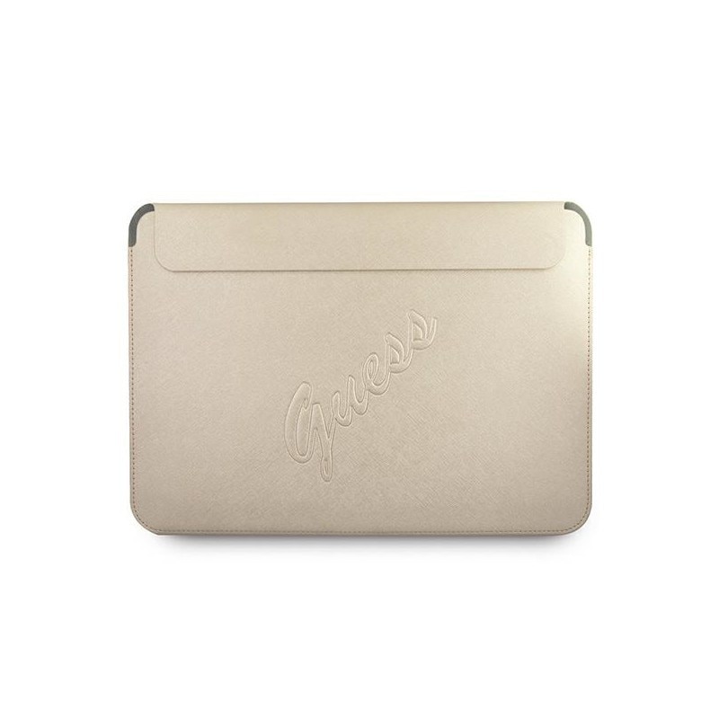 Husa Premium Guess Sleeve Saffiano Scrip Compatibila Cu Laptop / Macbook Pro / Air 13inch, Gold
