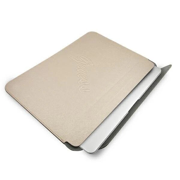 Husa Guess Saffiano Script compatibila cu laptop 13 inch Gold