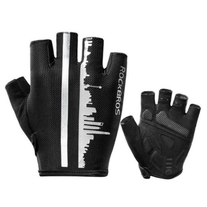 Fényvisszaverő kerékpáros kesztyű, Rockbros, Nylon, Fekete / Fehér, XL