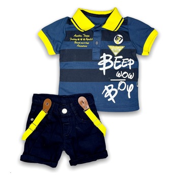 Compleu Bumbac Baieti, tricou polo, bleumarin, 74 cm Compleu Bumbac Baieti, tricou polo, bleumarin, 74 cm