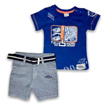 Compleu Bumbac Baieti Casual Modern, albastru, Albastru Compleu Bumbac Baieti Casual Modern, albastru, Albastru