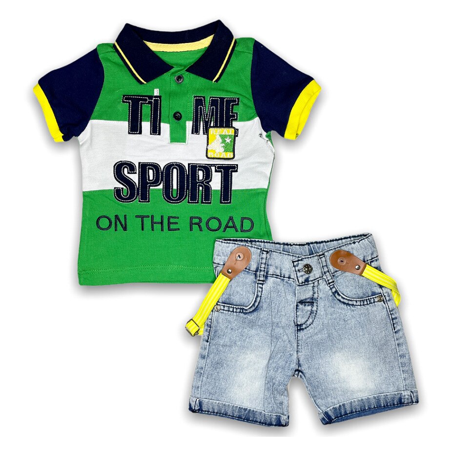 Compleu Bumbac Baieti Casual Modern, tricou polo, verde, 86 cm