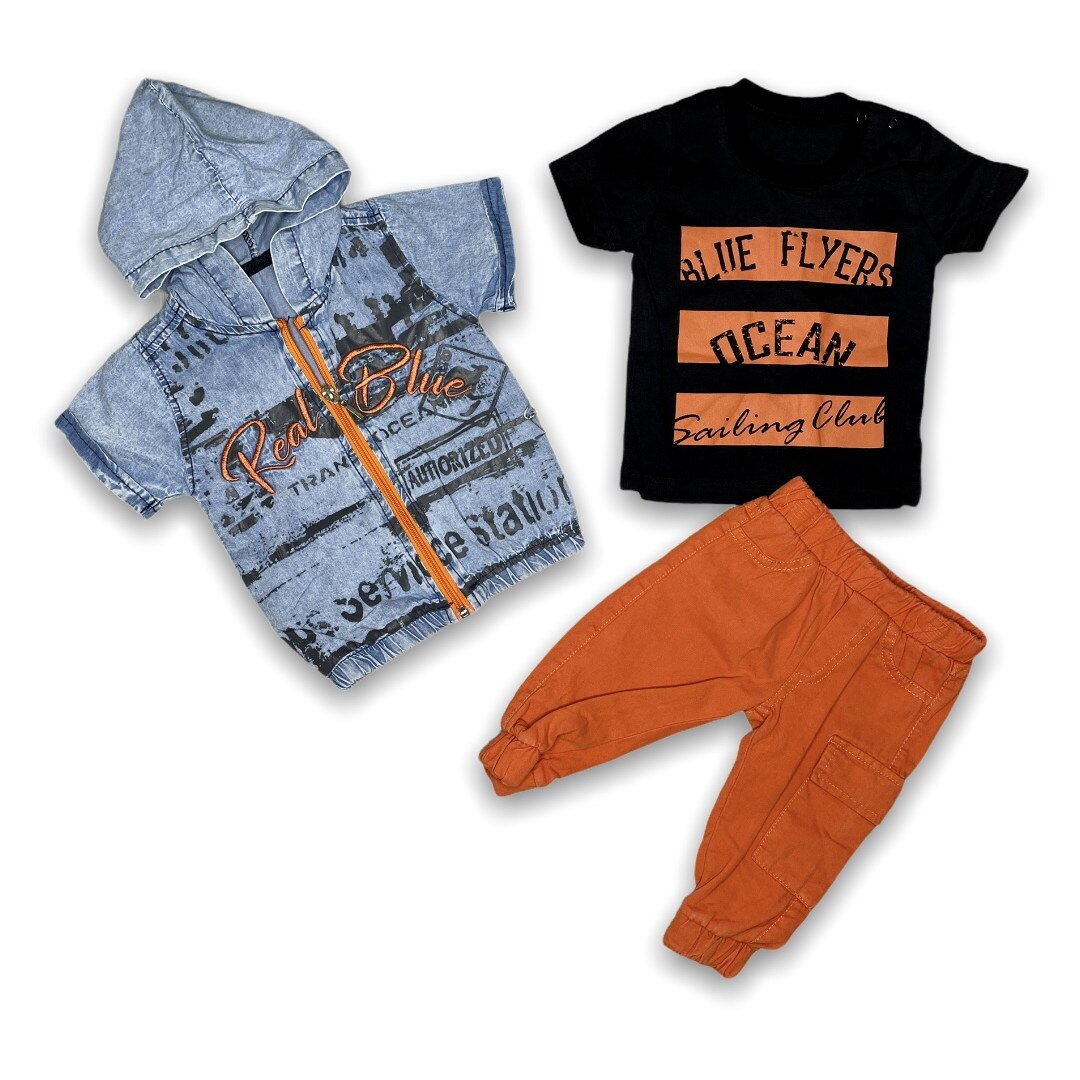 Compleu bumbac baieti casual modern, trei piese, portocaliu, Portocaliu