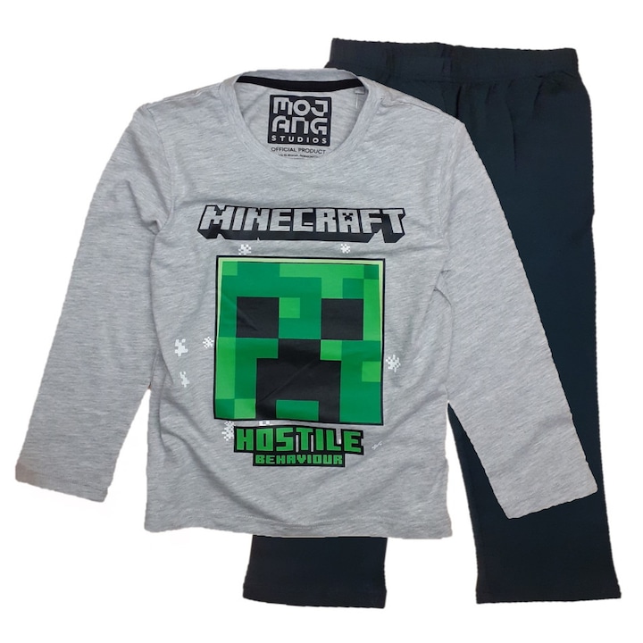 Pijama Minecraft Mojang Hostile, maneca lunga, gri/negru