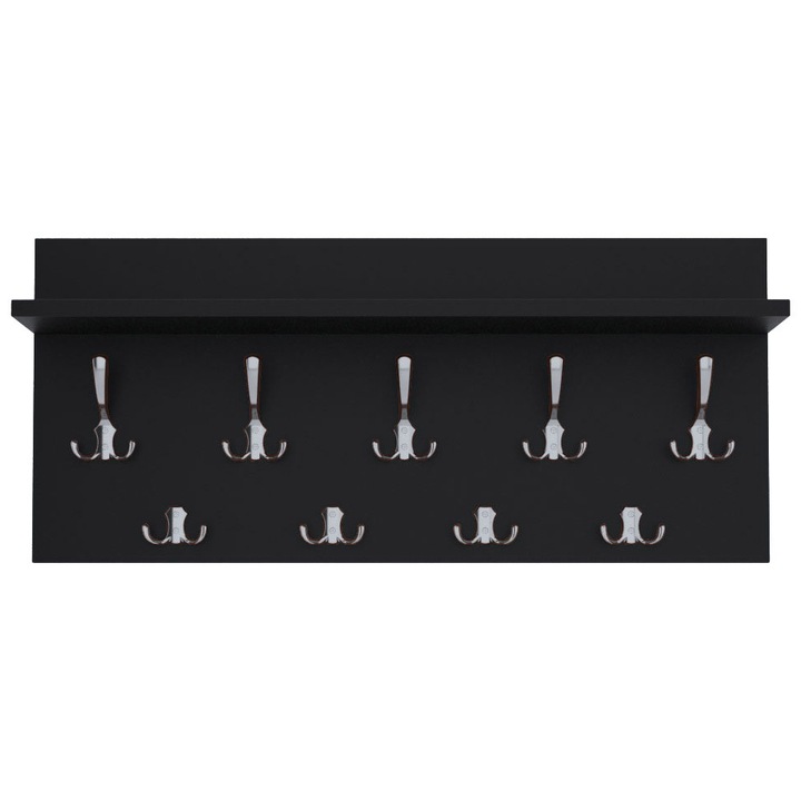 Cuier Verti Black, MDF, Negru/Crom, 40x70 cm