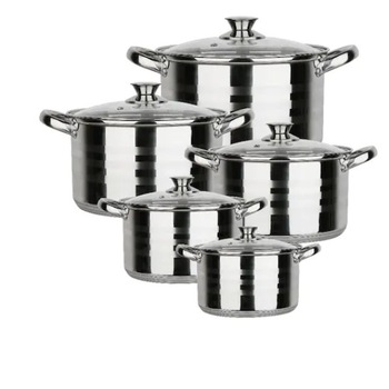 Set de Oale, 10 Piese, Fund cu 3 Straturi, Capac din Sticla, Inox, Ergonomice, Usor de Folosit, Argintiu Set de Oale, 10 Piese, Fund cu 3 Straturi, Capac din Sticla, Inox, Ergonomice, Usor de Folosit, Argintiu