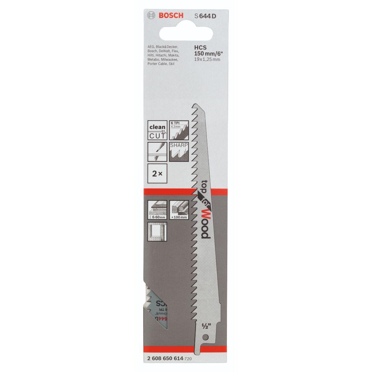 Set 2 panze pentru fierastrau sabie, Bosch S644D, Top for Wood, 150mm