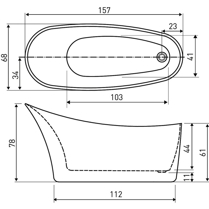 Cada de baie freestanding Mbo-Maya, 157x68cm, alb, acril antibacterian
