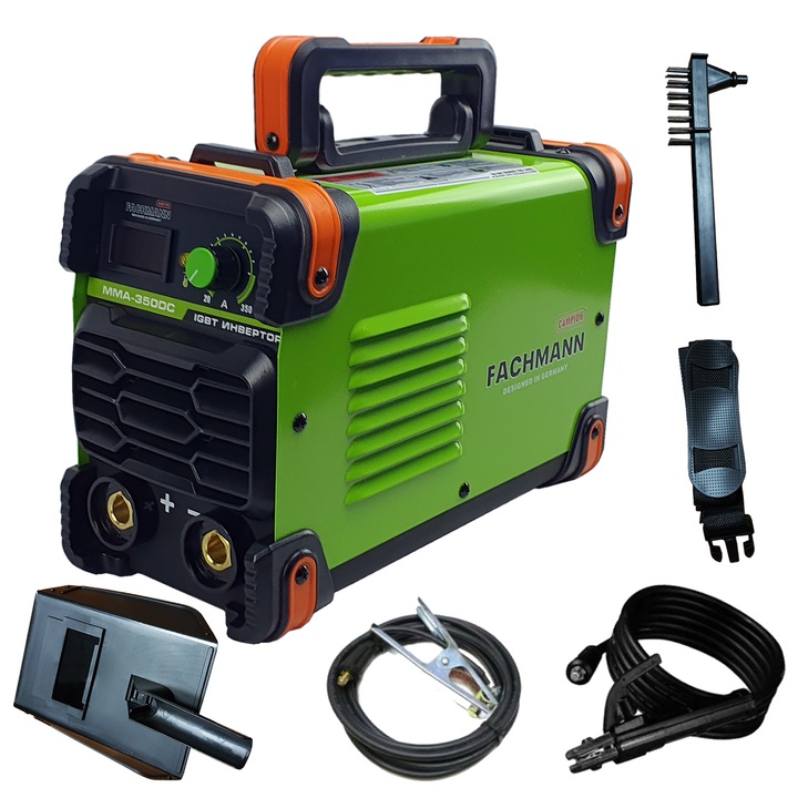 Aparat de sudura Profesional Campion Fachmann, 350 DC, MMA, 10-350 A, Cabluri 3 Metri, Electrozi 1.6 - 5 mm, 220V
