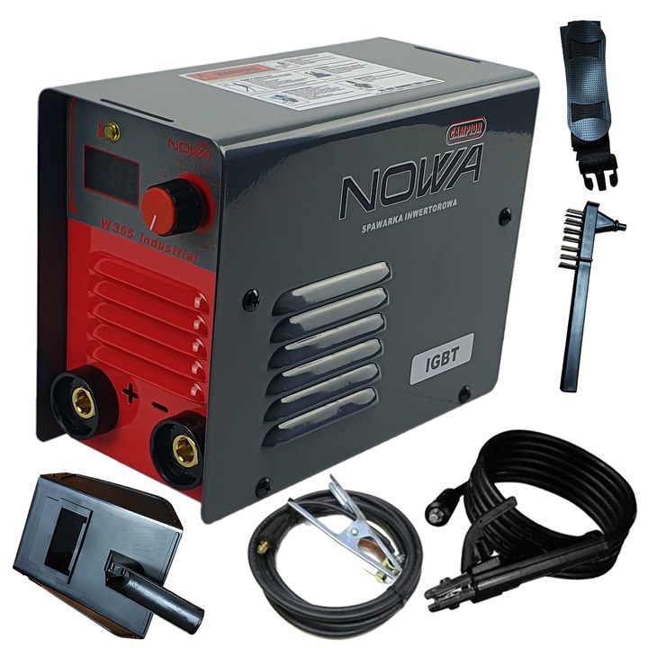 Aparat de sudura Profesional Campion Nowa Poland, 355G DC, MMA, 10-355 A, Cabluri 3 Metri, Electrozi 1.6 - 5 mm, Masca de sudura heliomata reglaj