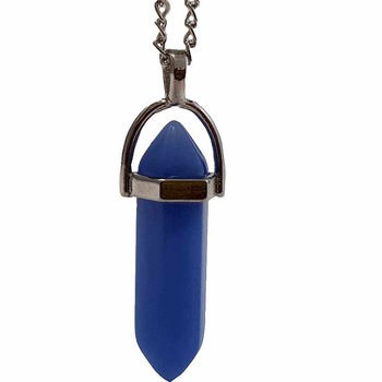 Pandantiv Cuart albastru set cu lantisor argintiu, pietre semipretioase albastre pentru imbunatatirea comunicarii, dama si barbati, cristal cu dublu varf 34 mm Pandantiv Cuart albastru set cu lantisor argintiu, pietre semipretioase albastre pentru imbunatatirea comunicarii, dama si barbati, cristal cu dublu varf 34 mm