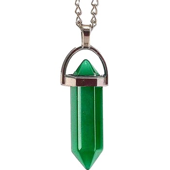 Pandantiv Cuartz Verde Malaysian Jade set cu lantisor argintiu, piatra semipretioasa ce stimuleaza dragostea, dama si barbati, cristal cu dublu varf 34 mm Pandantiv Cuartz Verde Malaysian Jade set cu lantisor argintiu, piatra semipretioasa ce stimuleaza dragostea, dama si barbati, cristal cu dublu varf 34 mm