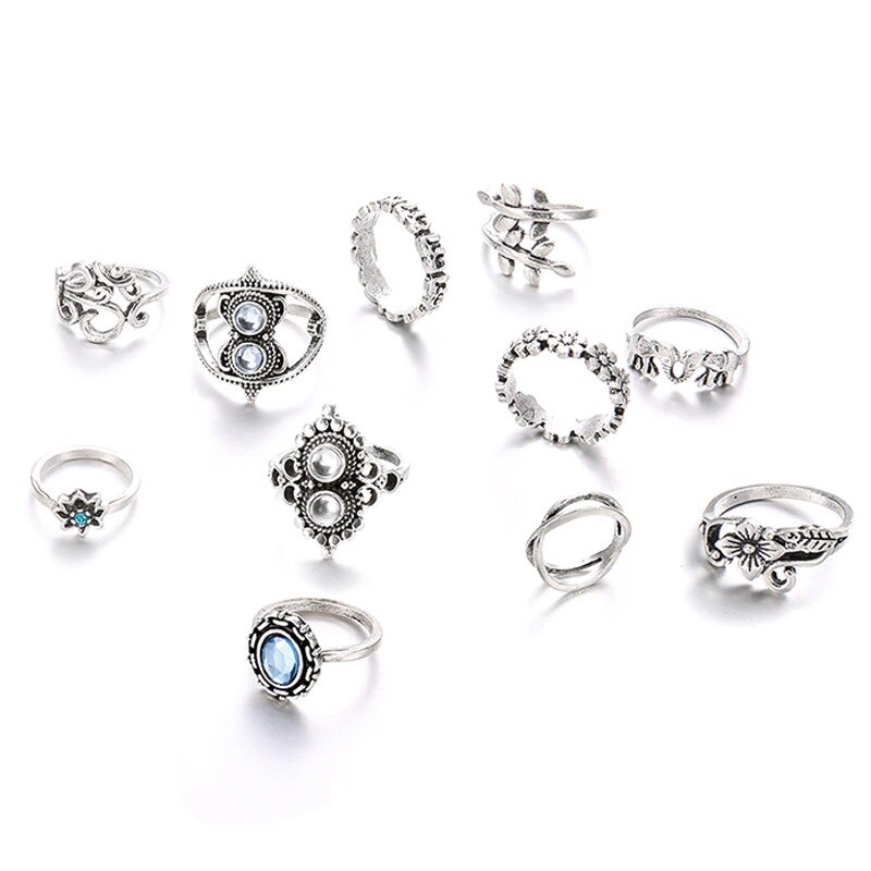 Set 11 inele, argintii, cu pietre, Blenda C5