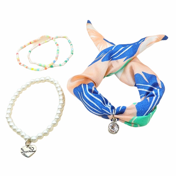 Set 4 bratari, argintii, cu perle si margelute, Betina C3, Pursehuit