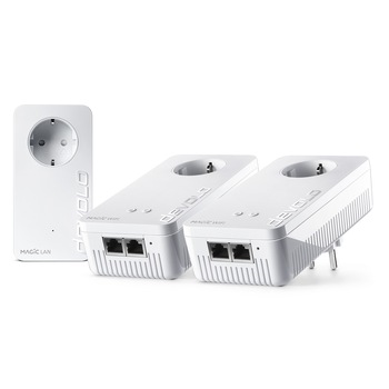 Set cu 3 adaptoare Powerline, devolo Magic 2 WiFi next Multiroom Kit, 2400 Mbps, Mesh WiFi, Power Line, Access Point, 4x Gigabit Port, alb Set cu 3 adaptoare Powerline, devolo Magic 2 WiFi next Multiroom Kit, 2400 Mbps, Mesh WiFi, Power Line, Access Point, 4x Gigabit Port, alb