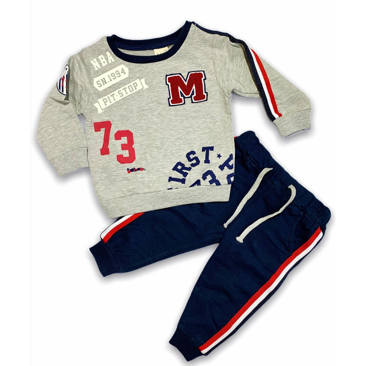 Trening modern baieti, usor vatuit, gri bleumarin, Bleumarin inchis/Gri