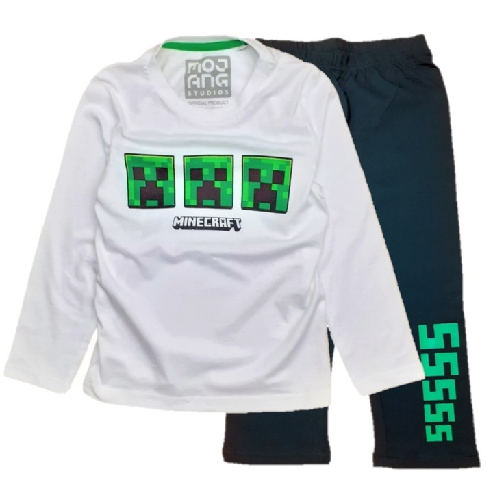 Pijama Minecraft Mojang Mob Creepers, maneca lunga, alb/negru