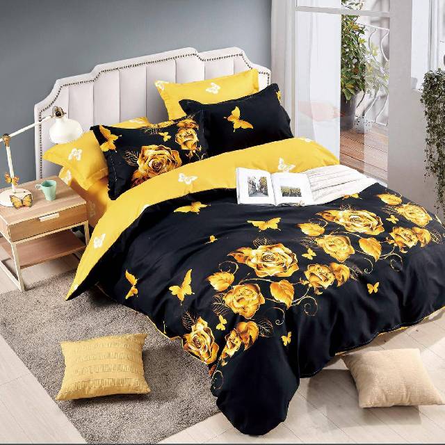 Lenjerie 6 piese din Bumbac Finet, model Gold Rose Butterfly, 235 x 240