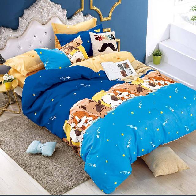 Lenjerie 6 piese din Bumbac Finet, model Sleeping Puppies, 235 x 240