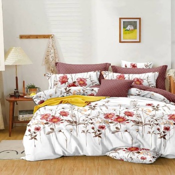 Lenjerie 6 piese din Bumbac Finet, model Flowers 5, 235 x 240 Lenjerie 6 piese din Bumbac Finet, model Flowers 5, 235 x 240