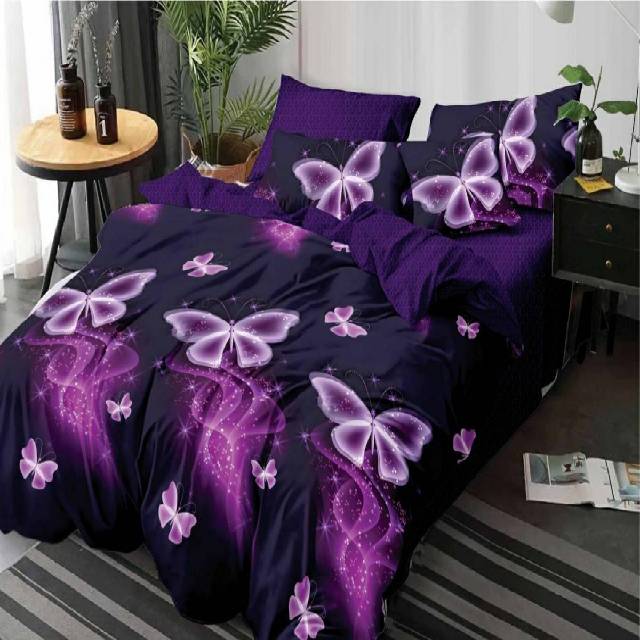 Lenjerie 6 piese din Bumbac Finet, model Purple Butterflies, 235 x 240