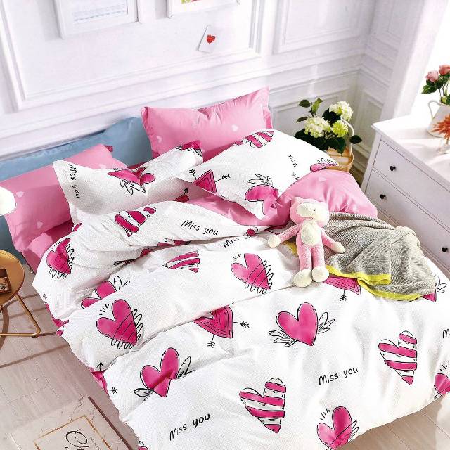 Lenjerie 6 piese din Bumbac Finet, model Pinky Heart, 235 x 240