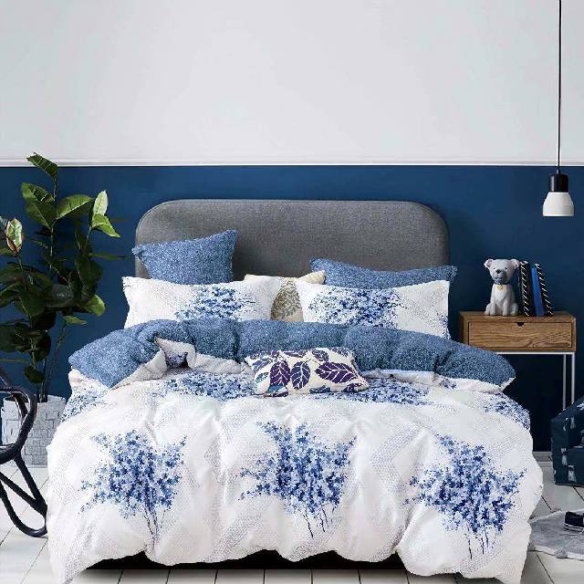 Lenjerie 6 piese din Bumbac Finet, model Blue Flowers, 235 x 240