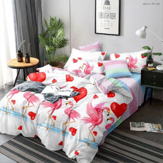 Lenjerie 6 piese din Bumbac Finet, model Flamingo, 235 x 240