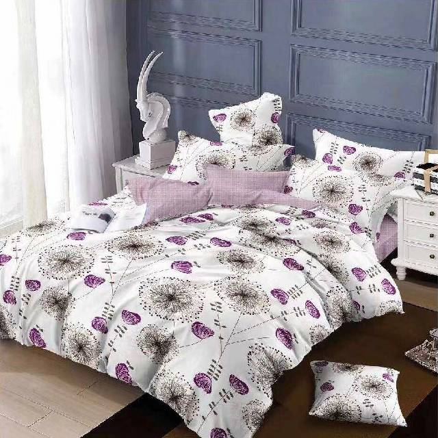 Lenjerie 6 piese din Bumbac Finet, model White and Purple, 235 x 240
