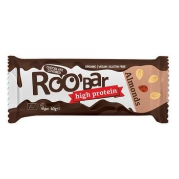 Baton Proteic cu Migdale Invelit in Ciocolata Bio 40 grame Roobar Baton Proteic cu Migdale Invelit in Ciocolata Bio 40 grame Roobar