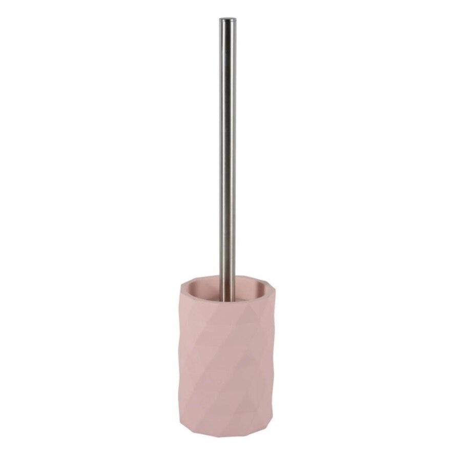 Perie WC cu suport din rasina, roz, 10x10x41 cm