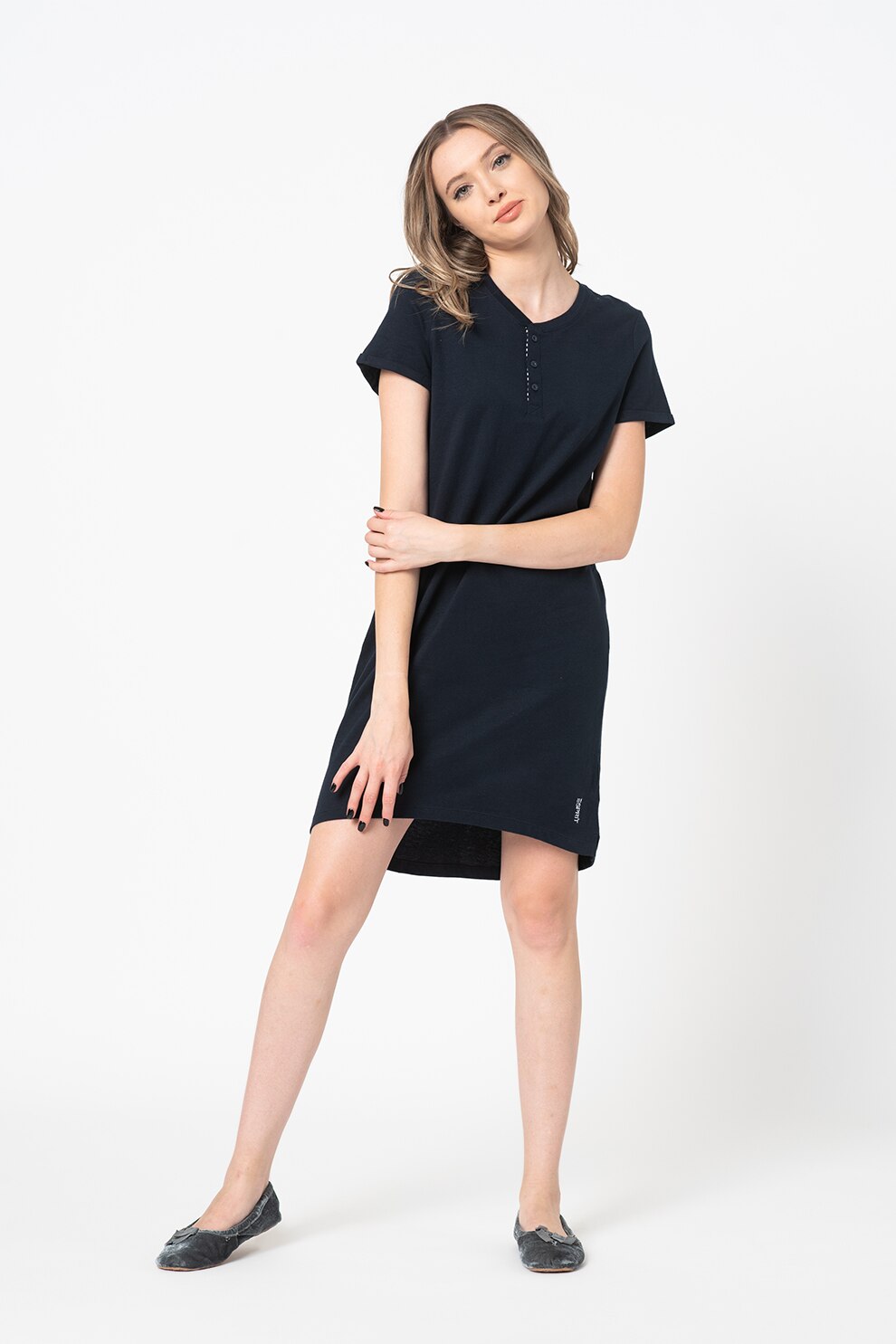 ESPRIT Bodywear, Camasa de noapte de bumbac organic, Bleumarin