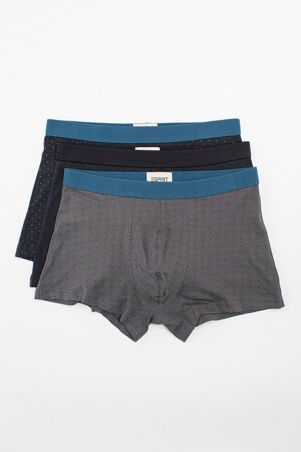 ESPRIT Bodywear, Set de boxeri din amestec de bumbac - 3 perechi, Gri inchis/Albastru inchis, S