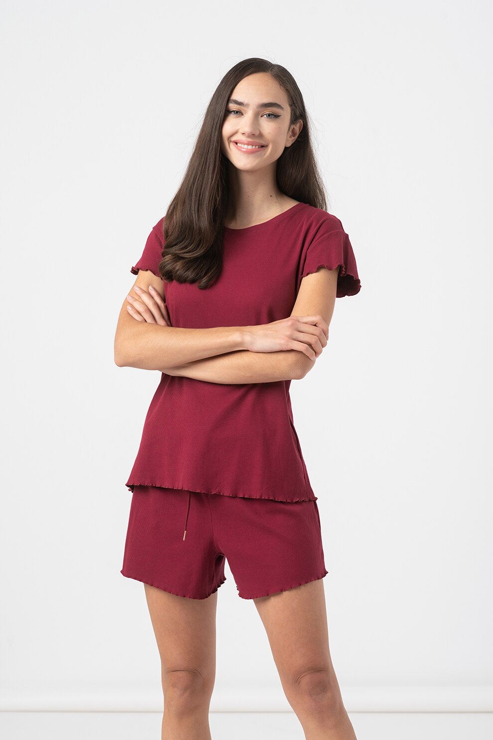 ESPRIT Bodywear, Pijama cu pantaloni scurti, cu aspect striat, Violet tyrian